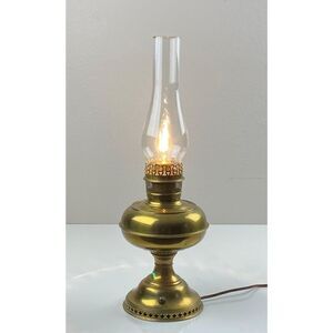 Antique B&H BRADLEY & HUBBARD Brass Oil Lamp Converted Electric w/ Glass Chimney